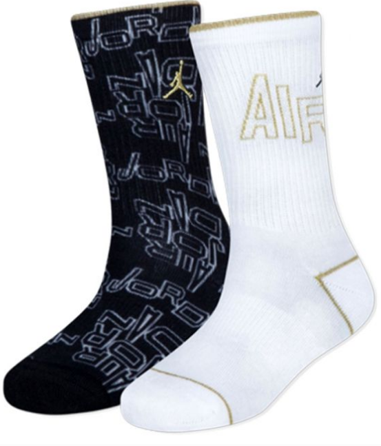 Jordan Kids Socks (2 Packs) 'Black/White/Gold'