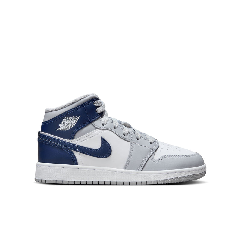 Air Jordan 1 Mid Big Kids' Shoes (GS) 'White/Navy/Grey'