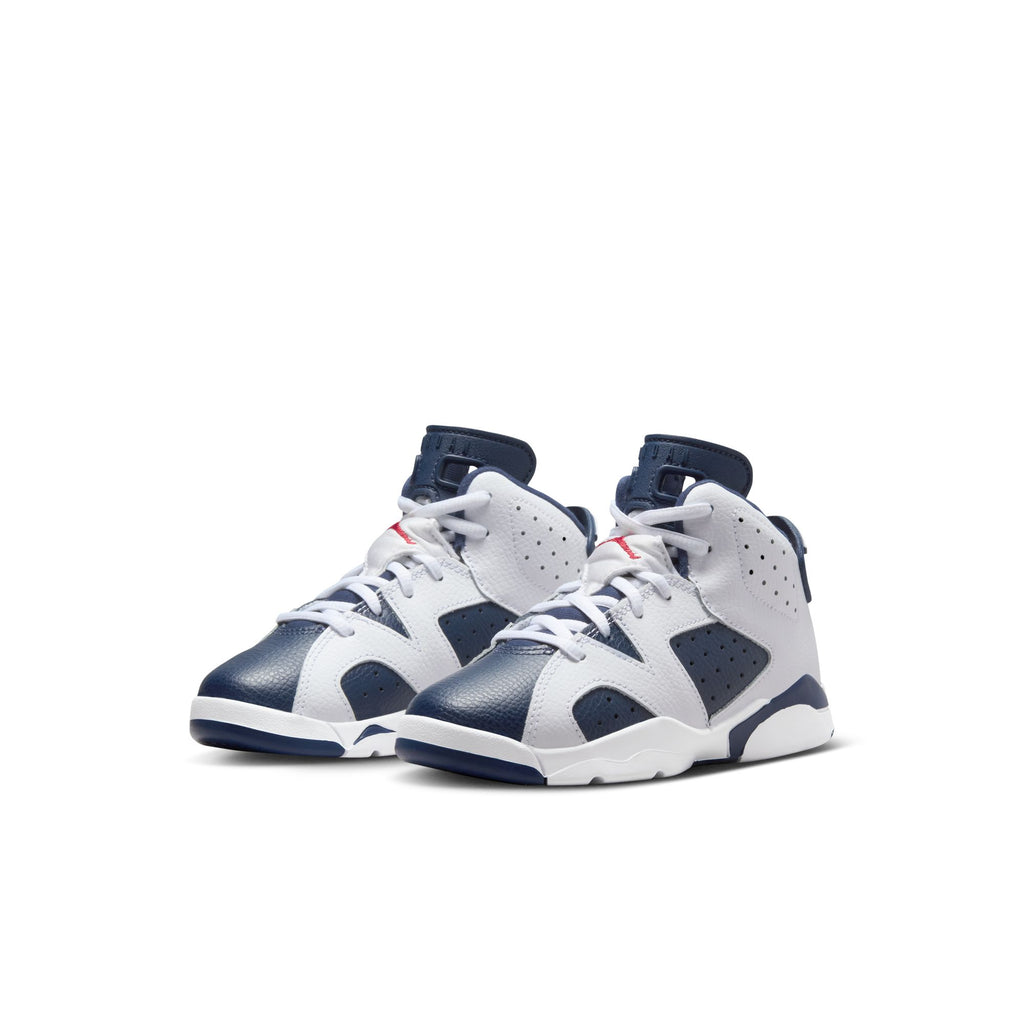 Jordan 6 Retro "White and Midnight Navy" Little Kids' Shoes (PS) 'White/Navy/Red'