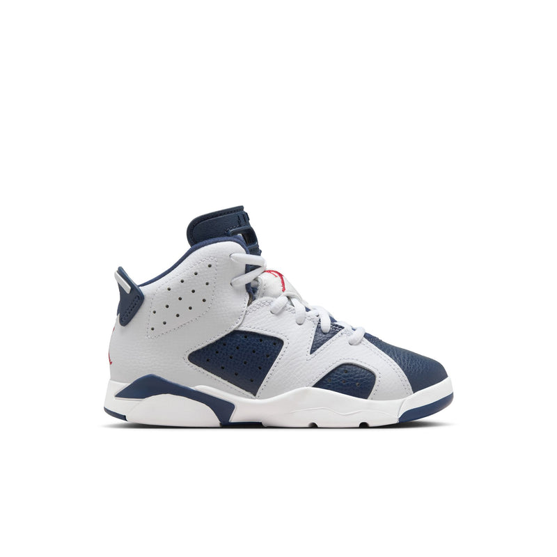 Jordan 6 Retro "White and Midnight Navy" Little Kids' Shoes (PS) 'White/Navy/Red'