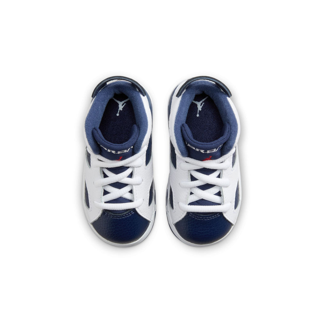 Jordan 6 Retro "White and Midnight Navy" Baby/Toddler Shoes (TD) 'White/Navy/Red'