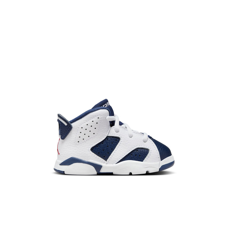 Jordan 6 Retro "White and Midnight Navy" Baby/Toddler Shoes (TD) 'White/Navy/Red'