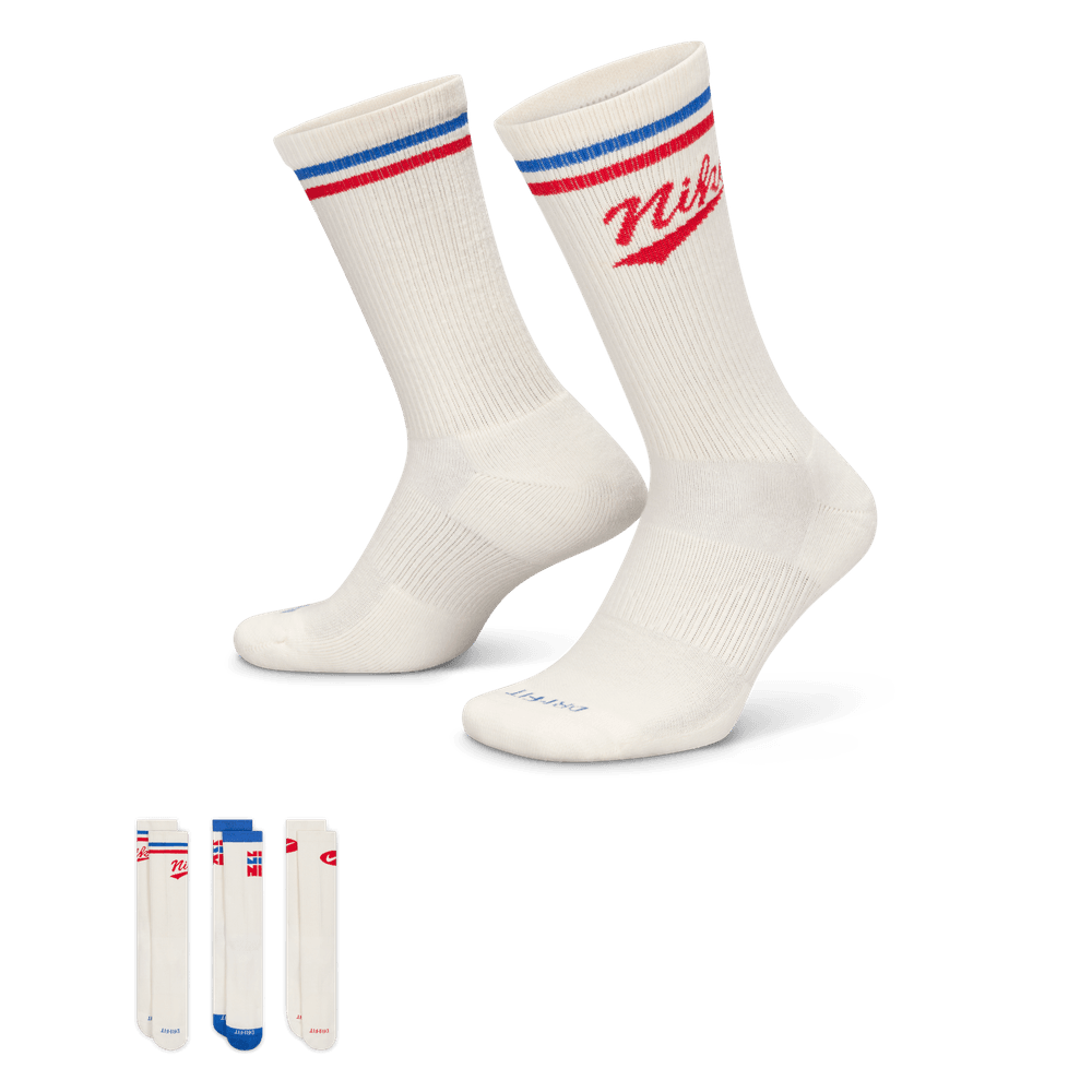 Nike Everyday Plus Crew Socks (3 Pair) 'Sail/red/Blue'