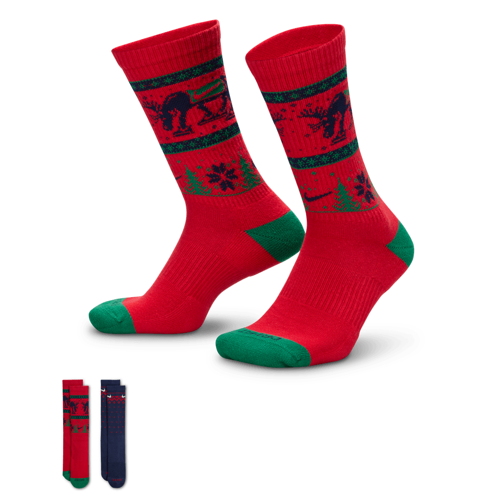 Nike Everyday Plus Cushioned Winter Wonderland Crew Socks (2 Pairs) 'Red/Navy'