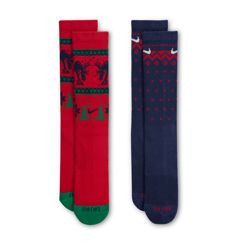 Nike Everyday Plus Cushioned Winter Wonderland Crew Socks (2 Pairs) 'Red/Navy'