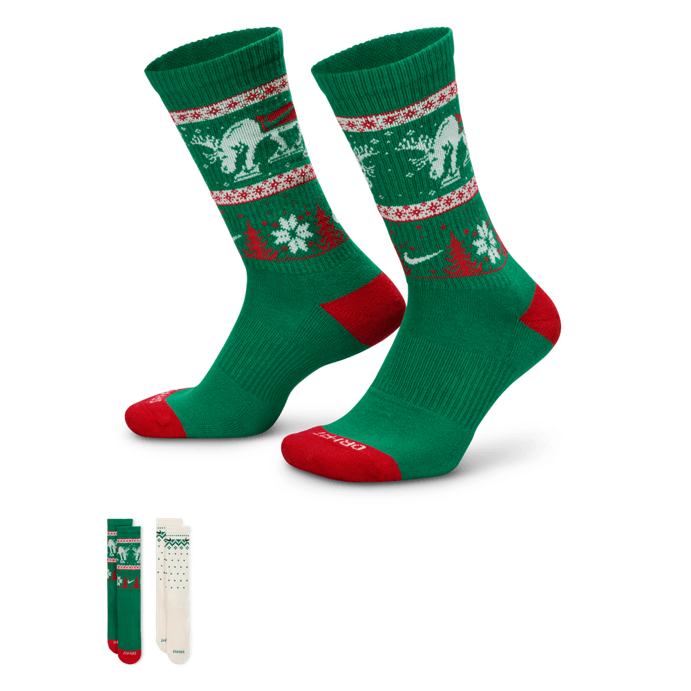 Nike Everyday Plus Cushioned Winter Wonderland Crew Socks (2 Pairs) 'Green/Sail'