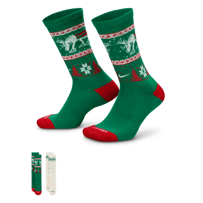 Nike Everyday Plus Cushioned Winter Wonderland Crew Socks (2 Pairs) 'Green/Sail'