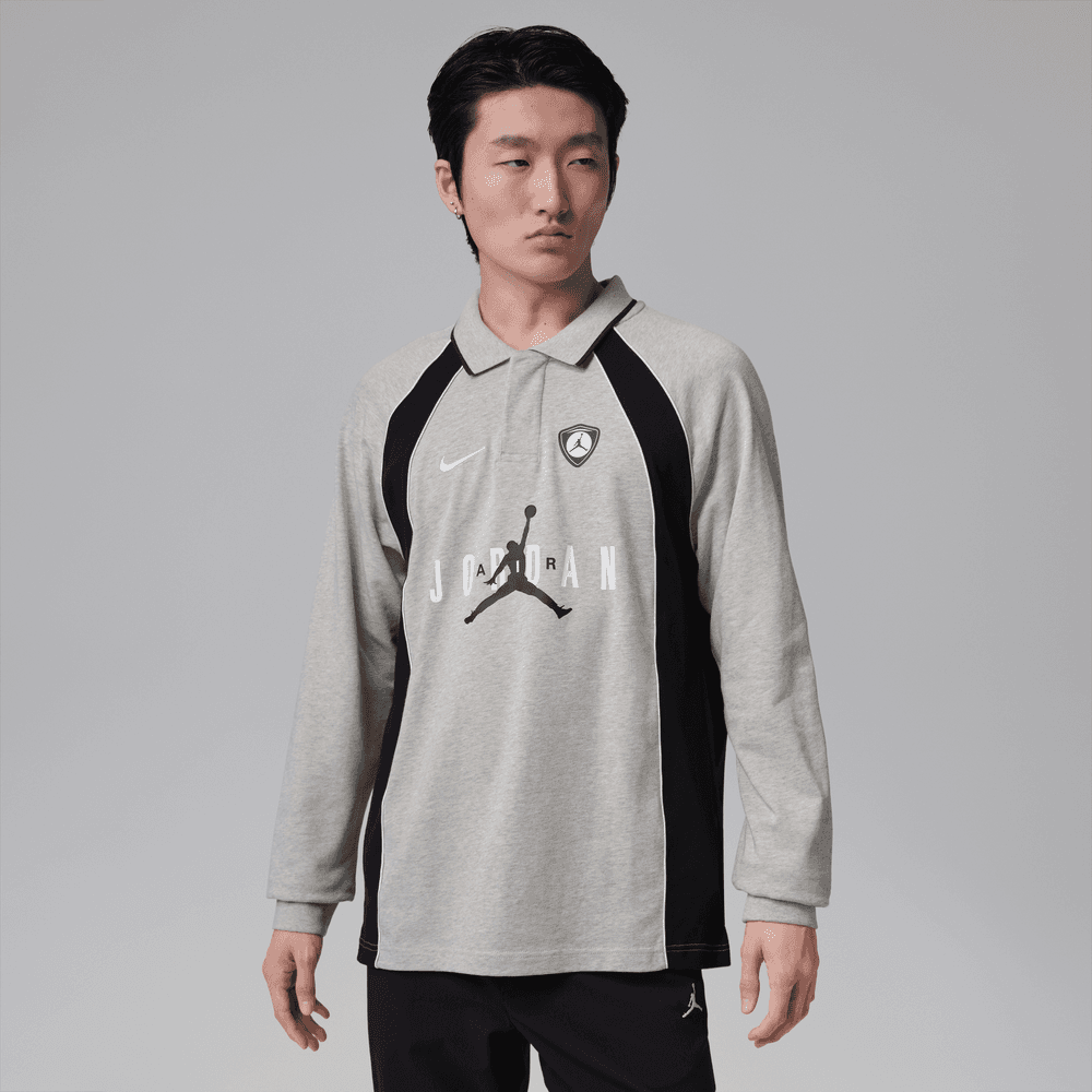 Jordan Flight Men's Long-Sleeve Polo Jersey 'Grey Heather/Black'