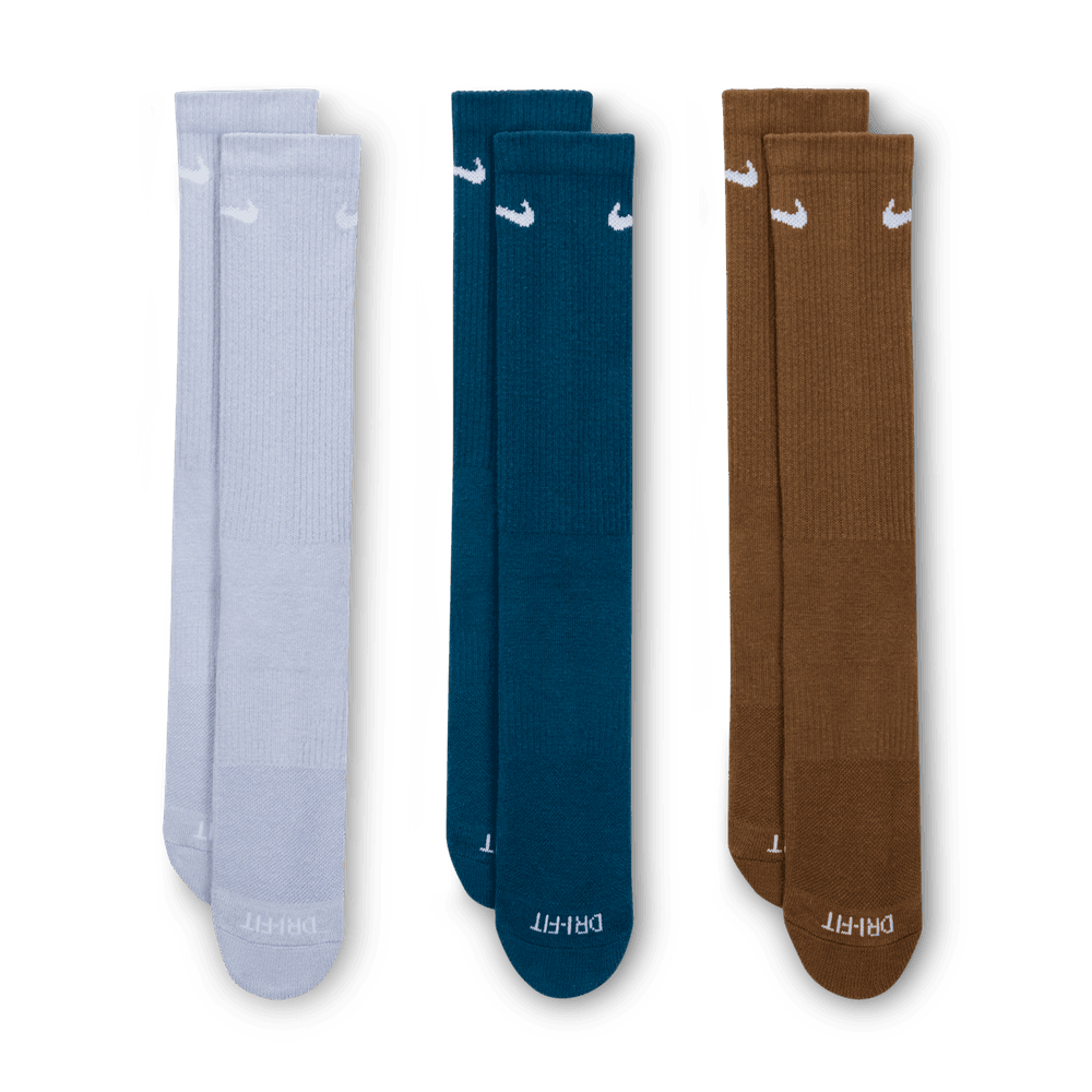 Nike Everyday Plus Cushioned Training Crew Socks (3 Pairs) 'Ghost/Blue/Brown'