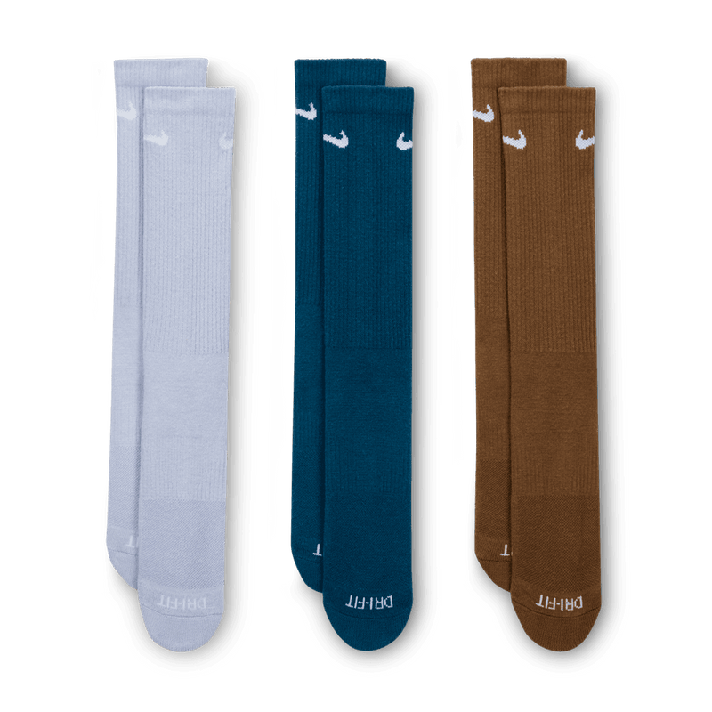 Nike Everyday Plus Cushioned Training Crew Socks (3 Pairs) 'Ghost/Blue/Brown'