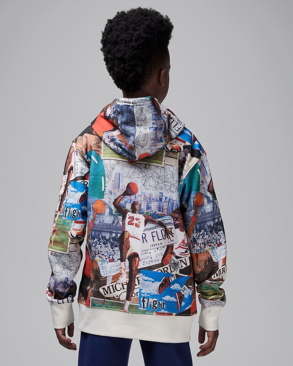 Jordan MJ Brooklyn Big Kids' Printed Fleece Pullover Hoodie 'Sail/Multi'