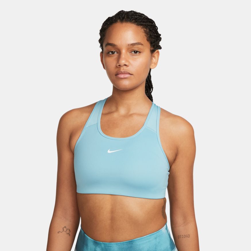 Nike Swoosh Women's Medium-Support 1-Piece Pad Sports Bra 'Blue/White'