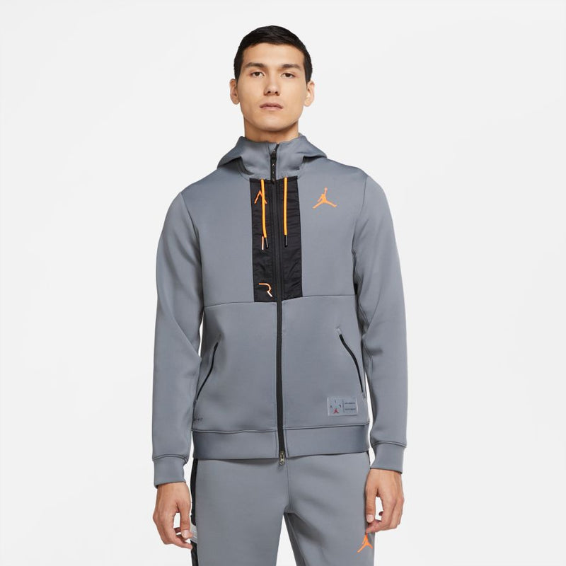 Jordan Air Men’s Fleece Full-Zip Hoodie 'Grey/Orange/Black'